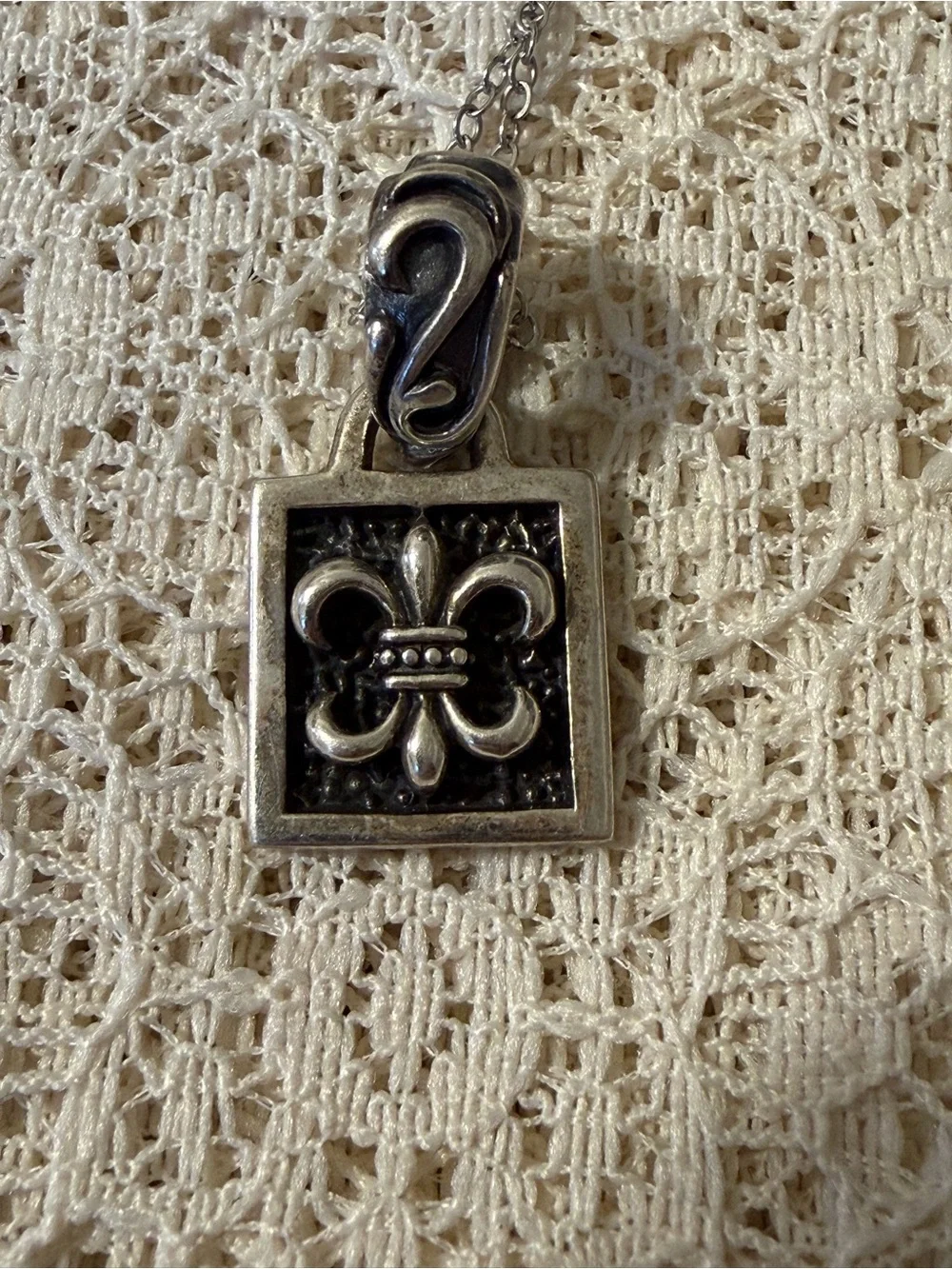 Sterling Silver Fleur de Lis Pendant on a Silver Tone Chain